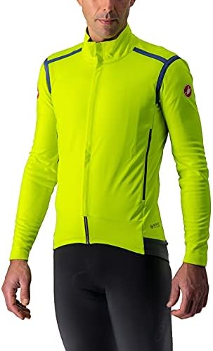 Castelli Cycling Perfetto ROS Long Sleeve for Road and Gravel Biking I Cycling - Yellow Fluo/Dark Steel Blue - Large