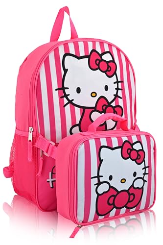Fast Forward Sanrio Hello Kitty Backpack With Lunch Box for Girls | Hello Kitty Insulated Lunch Bag Lunch Box for Girls, Boys, Toddlers | Hello Kitty Pink Backpack for School and Reusable Lunchbox