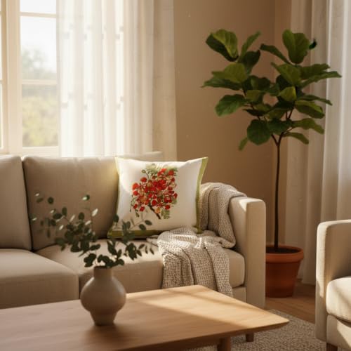 Image of Botanical Floral Cushion Cover 16 x 16 Inch (2) | Decorative Throw Pillow Cover for Sofa Couch Bed Living Room Bedroom | Soft Durable Home Decor Accent