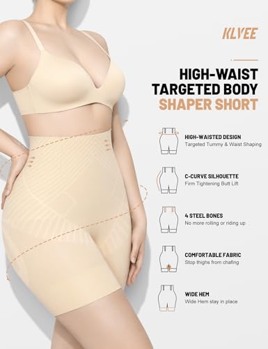 KLVEE High Waisted Shapewear Tummy Control Shorts for Women, Body Shaper, Seamless Shaping Thigh Slimmer Under Dress Nude - Thumbnail 2