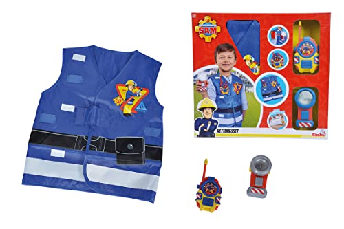 Simba Sleep - Sam Le Pompier - Kit de Pompier - Déguisement - Veste de Sécurité, Lampe Torche et Talkie Walkie Factice - Piles Incluses - 109252477038 Bleu