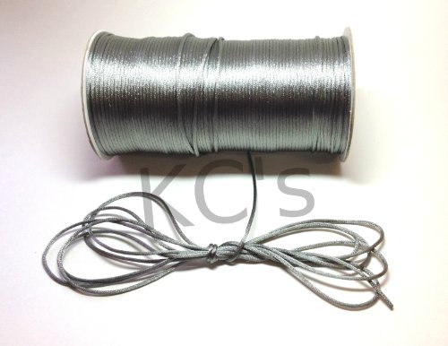 50 Yards - 2mm Silver/Grey Satin Rattail Cord Chinese/China Knot Rat Tail Jewelry Braid 100% Polyester