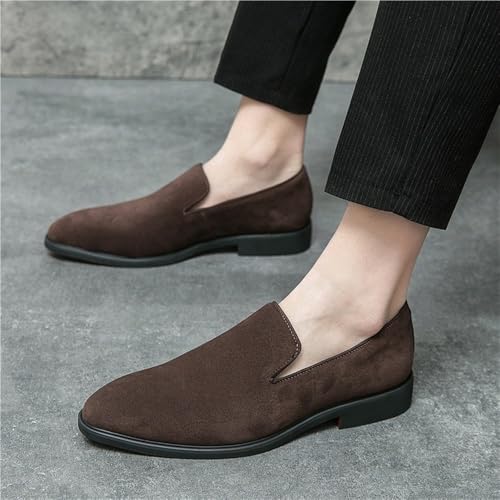 Men's Suede Oxford Loafers Slip On Pointed Toe Casual Business Office Shoes Wear Resistant Height Increasing Stylish Bean Shoes2