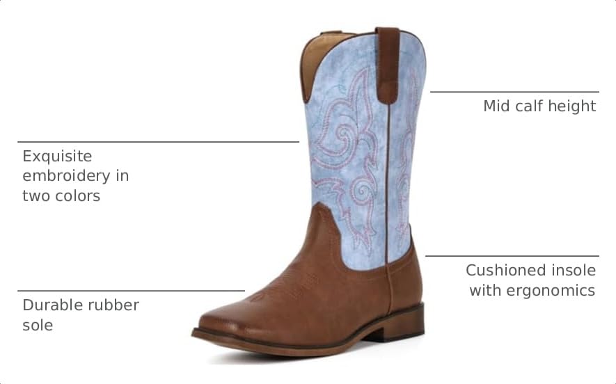 Image of IUV Cowboy Boots For Women Square Toe Cowgirl Wide Mid Calf Western Boots | Comfortable, Pull-on, Colorful Embroidered, Vintage-modern, Stylish for Daily Life and Outdoor Adventures.