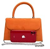 LeahWard Top Handle Clutch Bag Chain Cross Body Wedding Party Bags (Orange Suede)