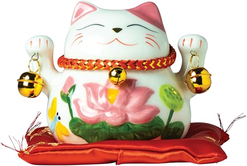 JADE TEMPLE Tirelire en Porcelaine Maneki Neko Blanc/Rose Petite Taille – 1 pièce