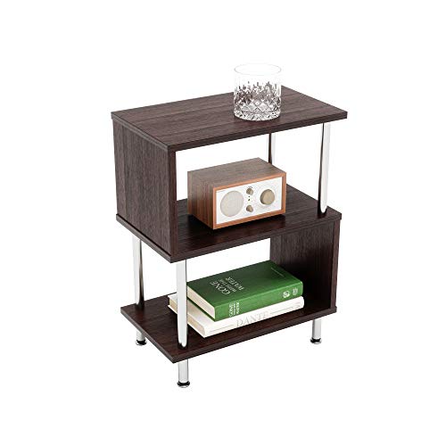 Bestier Side Table 3 Tier S-Shaped, Small Nightstand Bedside Table End Table with Storage Shelves for Bedroom, Sofa Table Coffee Table, Modern Design, Easy Assemble and Sturdy