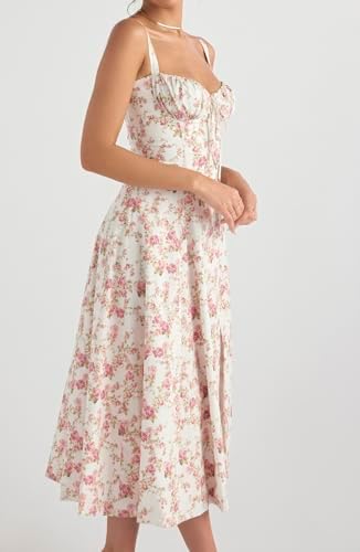 Sun Dresses for Women 2025 Boho Midi Dresses Casual Spaghetti Ruffle Dress Midi Dress Flowy Slit Bustier Dresses