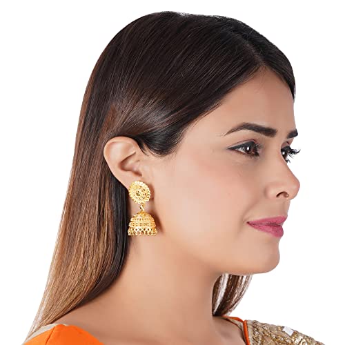 Jwellmart Indian Ethnic Partywear Traditional Lightweight 18K Gold Plated Jhumka Jhumki Earrings for Women (Jhumka2)