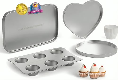 Doll Buddies Kids’ Complete Oven Pan Set for Easy Bake Ultimate Oven | 75 Cupcake Liners (15 More Than Others) | Cupcake, Circle, Heart & Rectangular Bake Pans | Gift Accessories for Easy Bake Mixes