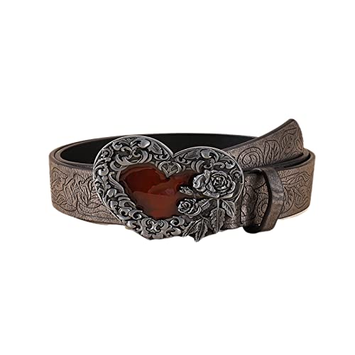 Engraved Flower Buckle Belt Vintage Western Belt Belt Vintage Heart Buckle Belt Embossed Leather Belt Jeans Belt