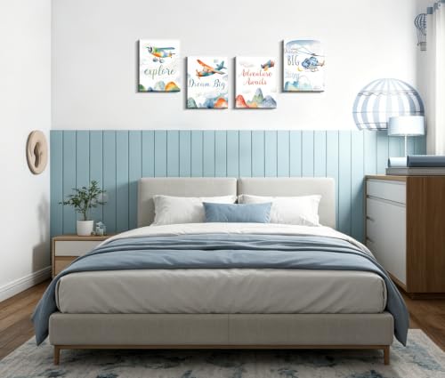Image of Frimeeme Watercolor Airplane & Helicopter Nursery Wall Art, Set of 4