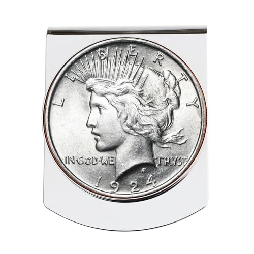 US 1924 Peace Dollar 90% Silve Coin Stainless Steel Large Money Clip NEW - Wide Design