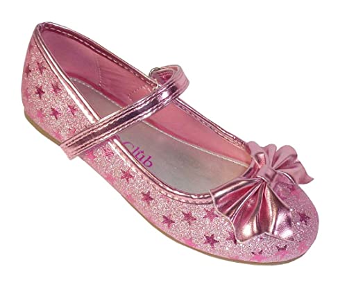 Girls pink glitter party ballerina shoes with star pattern