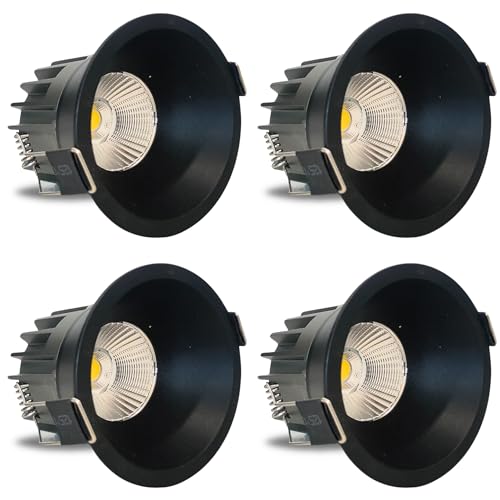 Image of D'Mak 12W Black Body LED Deep COB Light | Recessed LED Ceiling Light for Indoor Lighting (White, Pack of 4)