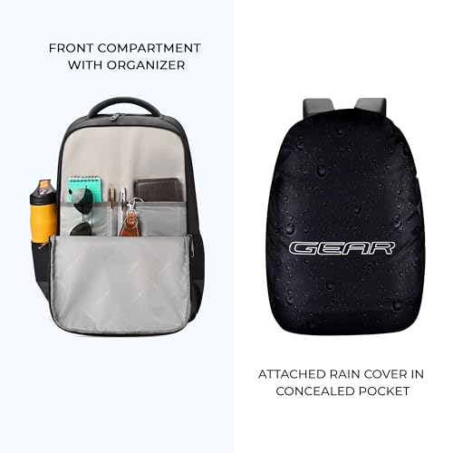 Image of Gear Quantum 3 18 inch /29L Antitheft Large Faux Leather Water Resistant Laptop backpack with Raincover /Laptop backpack /Casual Backpack /Daypack /Travel Backpack /College Bag For Men /Women(Black-Black)