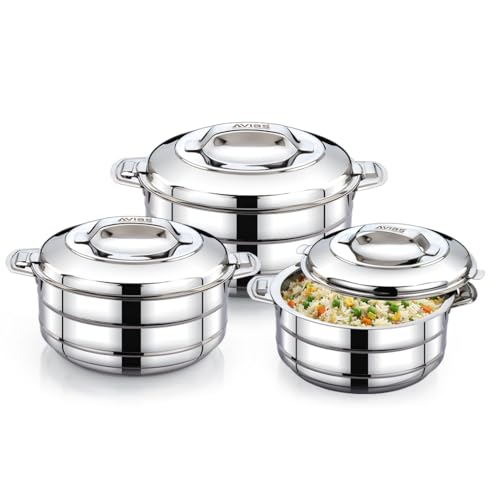 Image of AVIAS Astra Plus Gift Set - 3 Pcs 1000ML, 1500ML & 2500ML | Double Walled PUF Insulated Roti & Chapati Hot Box for Kitchen | Hot case for Rice & Gravy | Set of 3