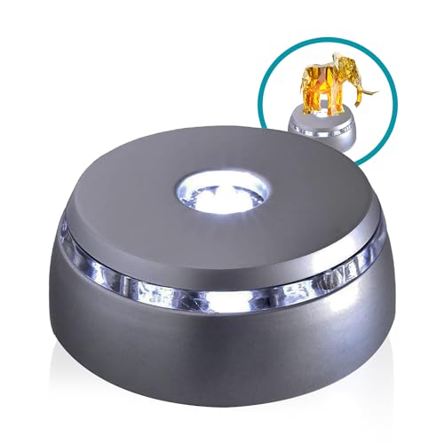 ASENTE 4 LED Display Base - Light Base for Glass Art - Lighted Glass Display and LED Base Light for Crystals, Figurines, and More - Lighted Display Stand w/White Lights and Silver Base