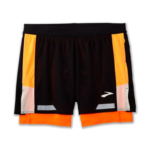 BROOKS 211517080 Run Visible 5' 2in1 Short 2.0 Shorts Herren Black/Ecru/Fluoro Flash Größe 40