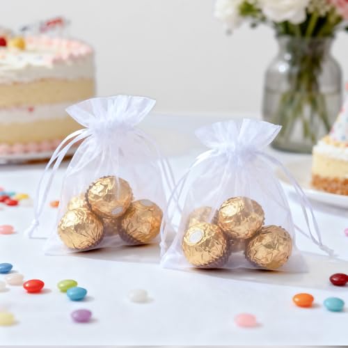 Image of joycraft 50Pcs Organza Bags, 2x3 inch Gift Favor Bags, White Wedding Favor Bags, Jewelry Pouches with Drawstring, Mesh Bags Drawstring for Jewelry, Festival, Makeup, Candy, Desserts