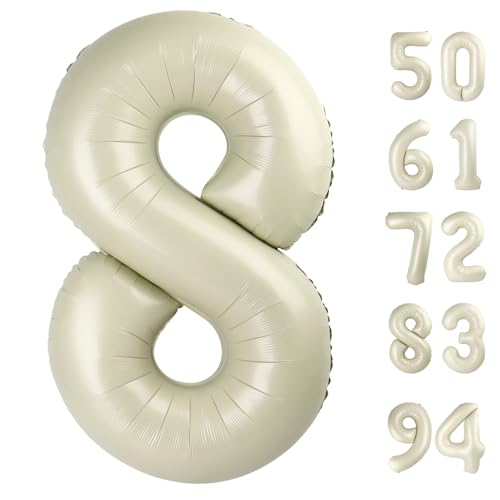 Image of Cream 8 Balloon, Number Balloons 40 Inch, Cream 8th Birthday Decorations, Birthday Balloons Party Supplies, Number 8 Balloon