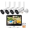 [180° Pan Rotation] Yeewise 2K All-in-One Wireless Security Camera System with 12” HD Monitor Built-in 10CH 5MP WiFi NVR…