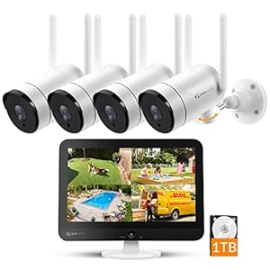 [180° Pan Rotation] Yeewise 2K All-in-One Wireless Security Camera System with 12” HD Monitor Built-in 10CH 5MP WiFi NVR…