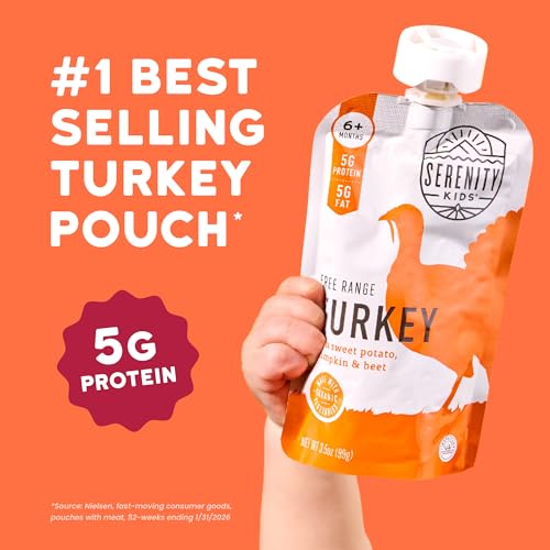 Image of Serenity Kids Organic Baby Food Pouch, Turkey Puree, No Added Sugar, 3.5 Oz | 6+ Months Baby Pouches, Protein-Rich Meat & Veggie First Baby Food Pouches, Toddler Snacks, Toddler Food, Pumpkin Puree