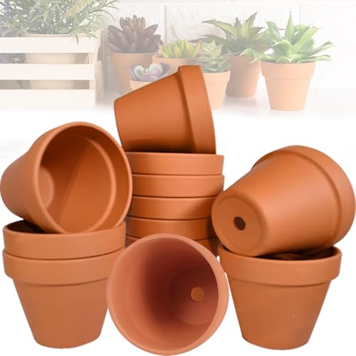 Mockotta Pack de 12 Macetas de Terracota de 7 x 6 cm,Macetas Barro,Mini macetas,Maceta Terracota,Reutilizables Pequeñas Macetas de Barro,Macetas Pequeñas para Casas de Cactus y Suculentes Enteras