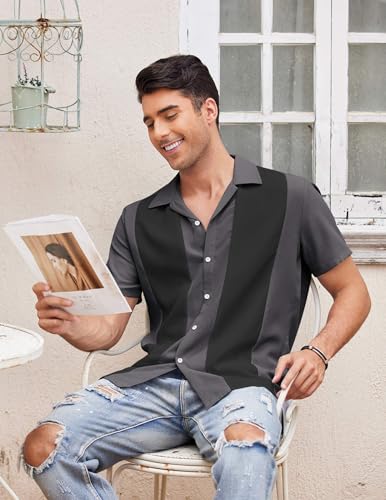 Image of COOFANDY Men's Vintage Bowling Shirt Short Sleeve Button Down Summer Cuba Beach Shirts
