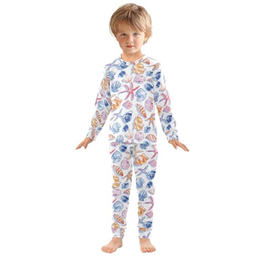 ALAZA Seashell Starfish on White Pajamas Long Sleeve Sleepwear 2-Piece Pajama Set3