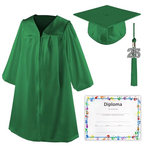 Class Act Graduation Shiny Kindergarten Preschool Graduation Cap and Gown with Matching Bling Tassel and Diploma Certificate, Kelly Green