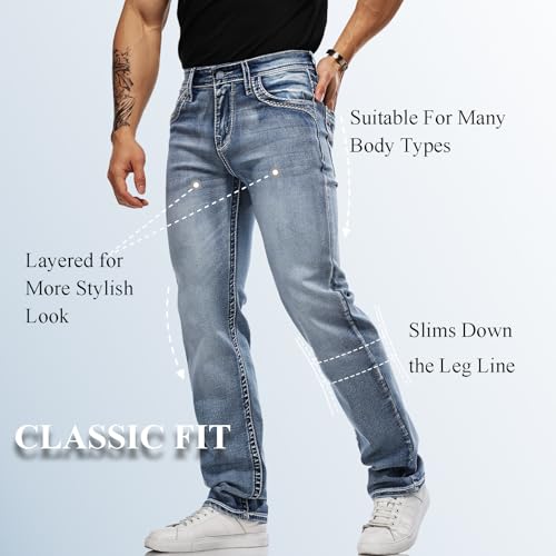Classic Fit Jeans for Men Embroidered Design All Season Adult Denim Work Pants Everyday Casual Style Men's Pants3