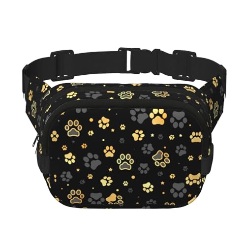 Riñonera cuadrada de doble capa con estampado de huellas de perro, riñonera con correa ajustable para correr, viajar, senderismo, negro, talla única, negro, talla única, Black, Talla única