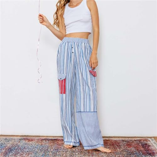 Women's Y2k Striped Patchwork Pants Aesthetic Casual Loose Fit High Waist Wide Leg Pop Pants Vintage Going Out Pants3
