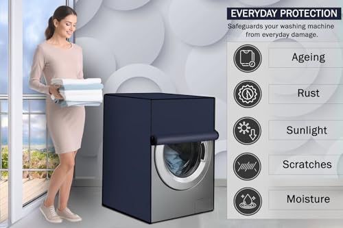 Image of Stylista Polyester Washing Machine Cover Compatible for Samsung 8 Kg Fully-Automatic Front Loading WW80T504DAB Blue