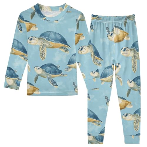 Pajama Sets Long Sleeve Sea Turtle Pattern Prints-1 Soft Comfy Sleepwear 2 Piece PJS 3-8T