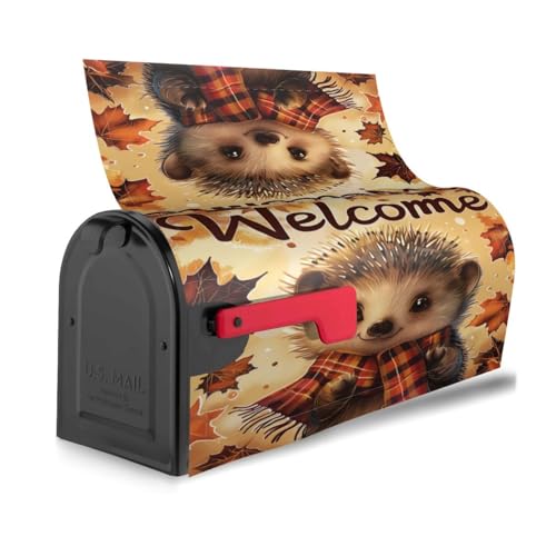 Image of Dujiea Autumn Hedgedog Welcome Mailbox Wraps - Waterproof Magnetic Post Box Cover, Standard Size 25.5 inchX 21 inch Garden Yard Outside Farmhouse Home Decor