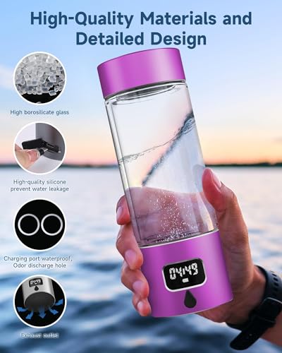 Image of Hydrogen Water Bottle - Portable, Rechargeable, LED Timer, Aluminum and Glass, 5000 PPB Hydrogen in 10 Minutes, for Husband, Father, Friend & Family, for Sports, Home, Office (Purple, 340ml)