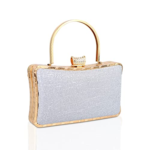 Image of NFI essentials Glitter Clutch for Women's Evening Handbags for Bridal Wedding Silver