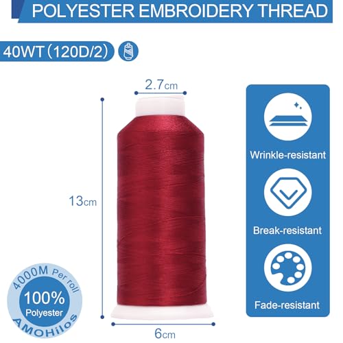 Image of High Tenacity Polyester Embroidery Machine Thread 40WT(120D /2) 4000M Per Spool for Commercial and Domestic Embroidery Machine (Carmine-1981)