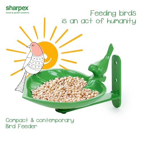 Image of Sharpex Sturdy Steel Plant Hanger Bird Bath or Feeder Rust Brown, Cast Iron Wall Mount Bird Feeder Great for Attracting Birds (Green, 1)