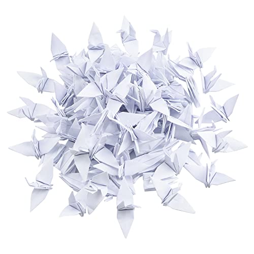 WANDIC 100 grullas de Papel de Origami, Guirnalda de Cuerda de grúa de Papel de Origami plegada Hecha a Mano para telón de Fondo de Fiesta de Boda decoración del hogar, Color Blanco