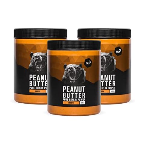 nu3 Vegan Protein Erdnussbutter ohne Zucker (3x1kg, smooth) mit 28g Protein pro 100g - Peanut Butter mit natürlichem Erdnussmus ohne Zucker, Salz und Palmöl, glutenfreies, vielseitig nutzbares Nussmus Cover