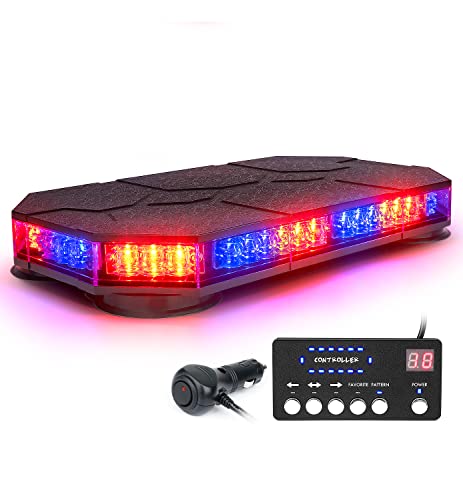 LUMENIX LED Rooftop Strobe Beacon Lights Bar w/Controller Magnetic Emergency Traffic Warning Security Caution Police Cop Lights for First Responder Vehicle Trucks Car - Red Blue (Patent Design) by LUMENIX - Used condition - US$55.83