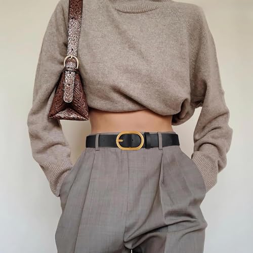 3 Pack Plus Size Women's Fashion Genuine Leather Belts with Gold Buckle for Jeans Pants and Dresses3