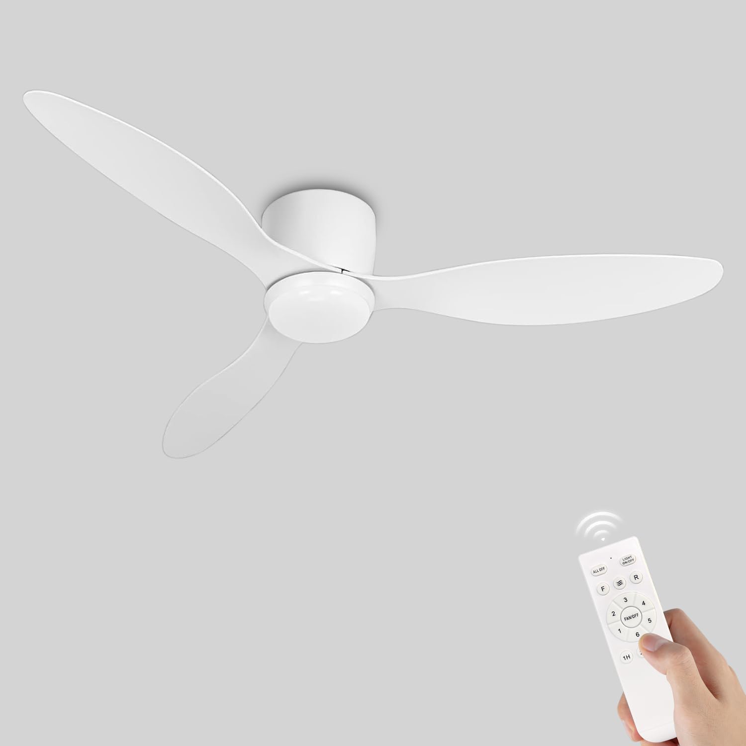 SXDMOUBK 42" Ceiling Fan with Lights 3 Blades 6 Speed Settings Timer Silent Operation Reversible DC Motor for Year Round Use LED Light Modern White for Living Room & Bedroom