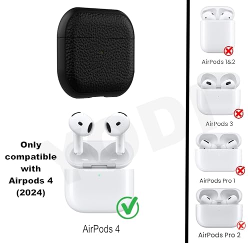 Image of YODI Case Cover for Airpods Pro|Pro 2|Airpods Pro 3|Airpods 4 Pouch, Silicone Cases with Cleaner Kit 360 Drop Protection,Shock-Resistant ((Leather-Black), Airpods 4)