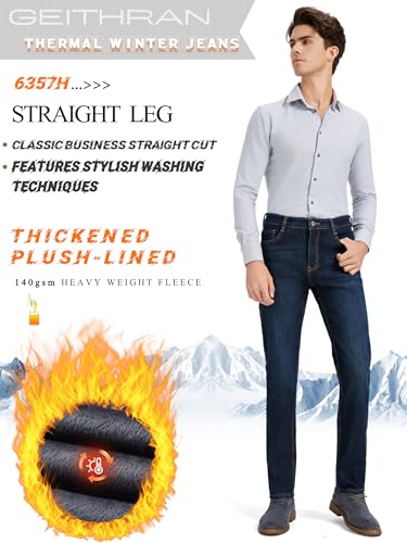 Thermal Stretch Jeans for Men Fleece Lined Winter Pants Regular Fit Business Casual2