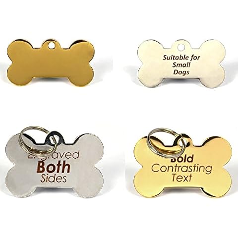 Engraved Bone Shaped Pet ID Dog Tags, BOLD Contrasting Text, Both Sides Engraved (Silver, 38mm*22mm) Cover